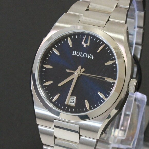 Bulova Ladies Surveyor Quartz Watch Integrated Bracelet Blue Dial Date 34mm - Picture 1 of 12